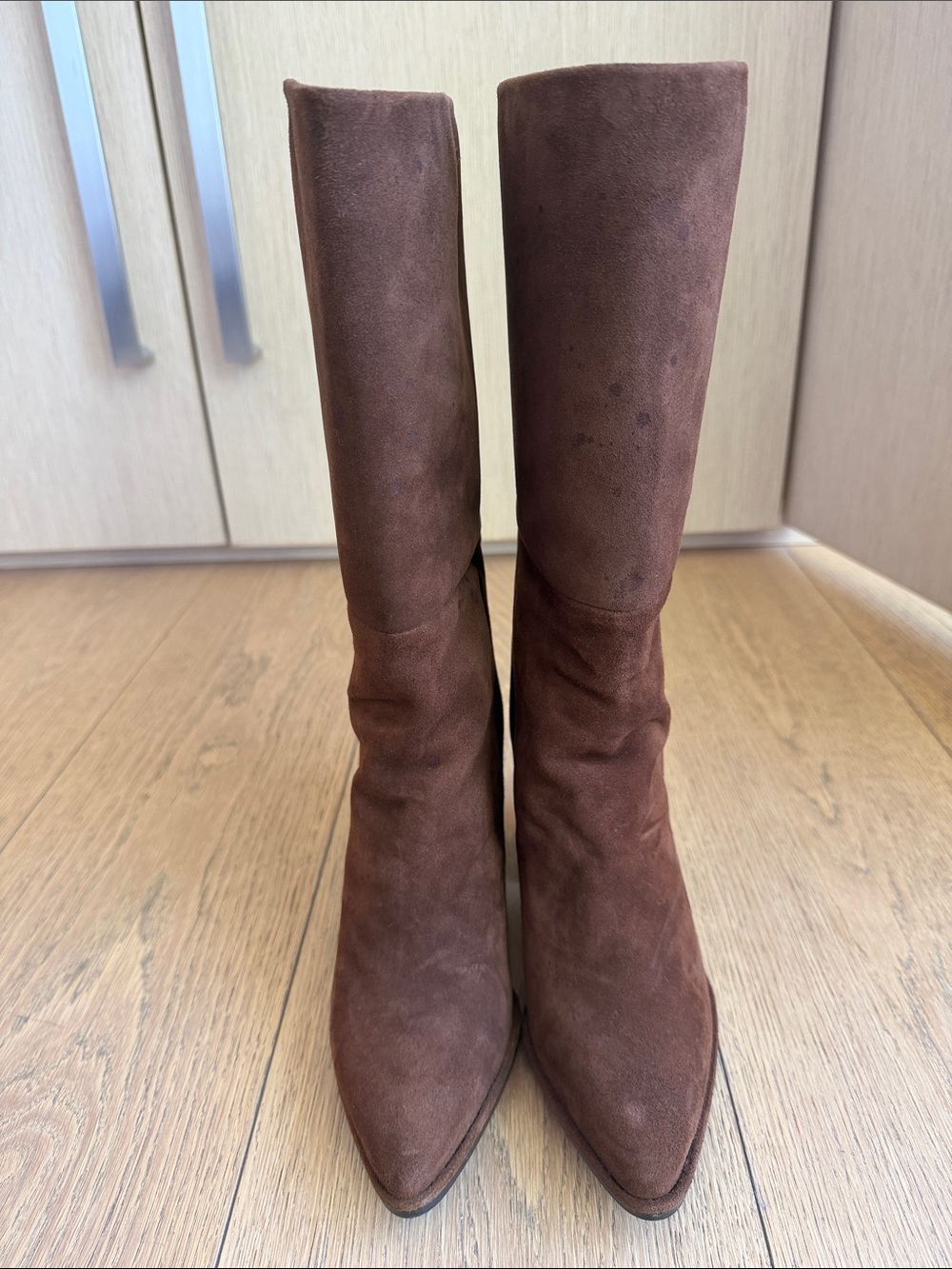 Stuart Weitzman Brown Suede Pointed-Toe Knee Boots